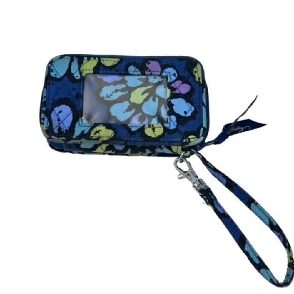 Vera Bradley Blue Flower Wallet Purse Wristlet COTTAGECORE Floral Compact